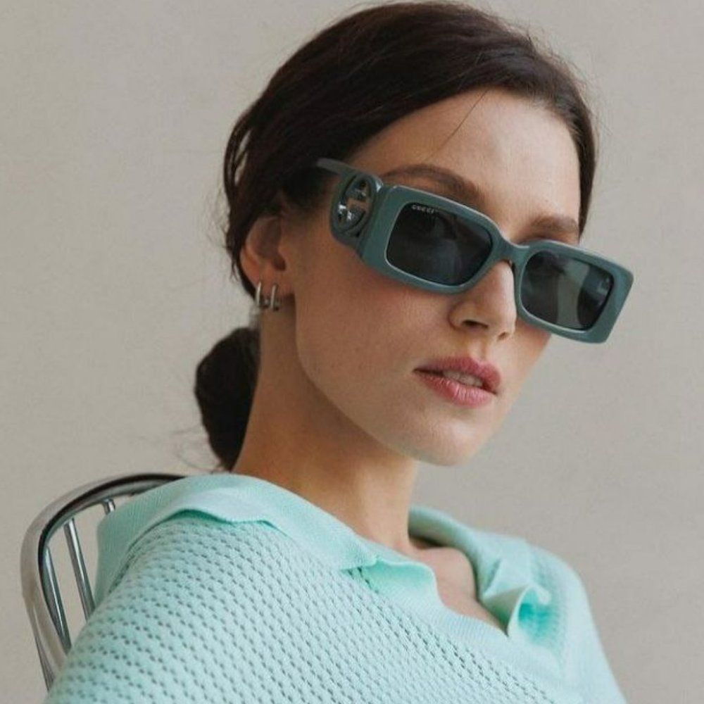 Gucci GG1325S 003 Sunglasses Grey Smoke Grey Rectangle Women